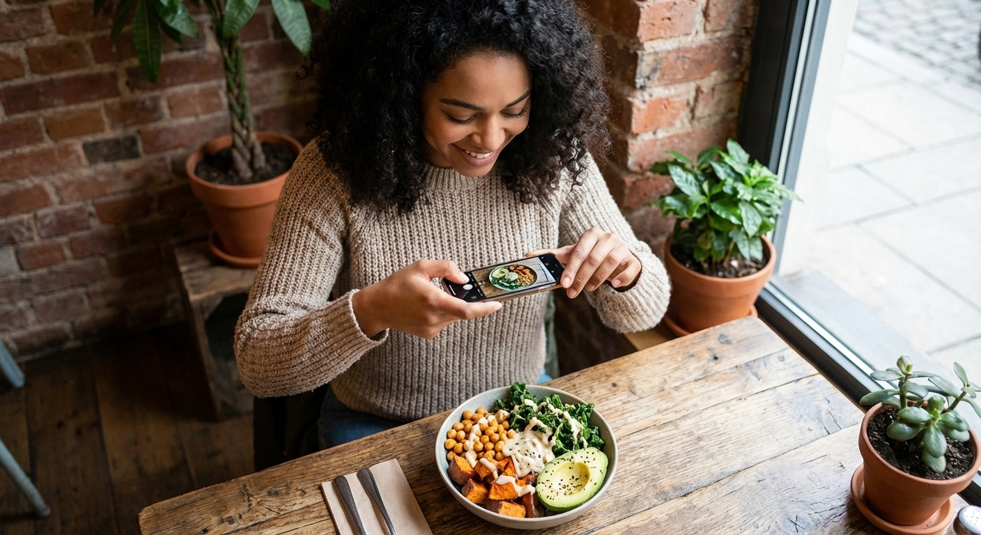Kvinne som tar bilde av mat